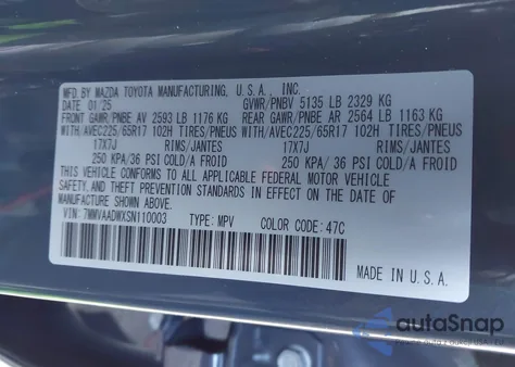 2025 Mazda Cx-50 Hybrid Premium Package z USA, uszkodzony, nr VIN 7MMVAADWXSN110003